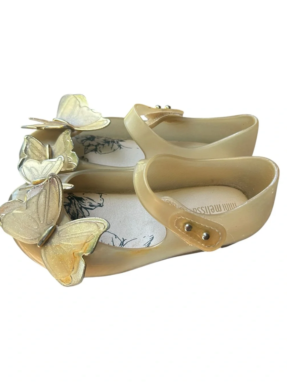 Mini Melissa Gold Butterfly Shoes Mary Janes Peep Toe Toddler Sz 9
